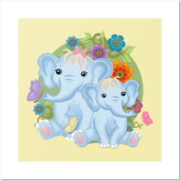 Mommy and Baby Elephants Wall Art by AlondraHanley